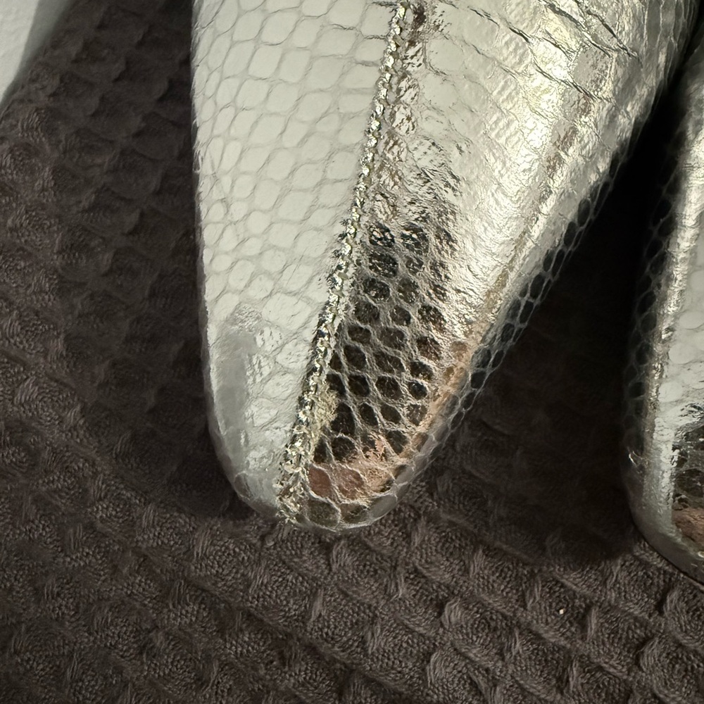 Metallic Silver Snake-Embossed Knee-High Boots Women’s 8 - Picture 9 of 14